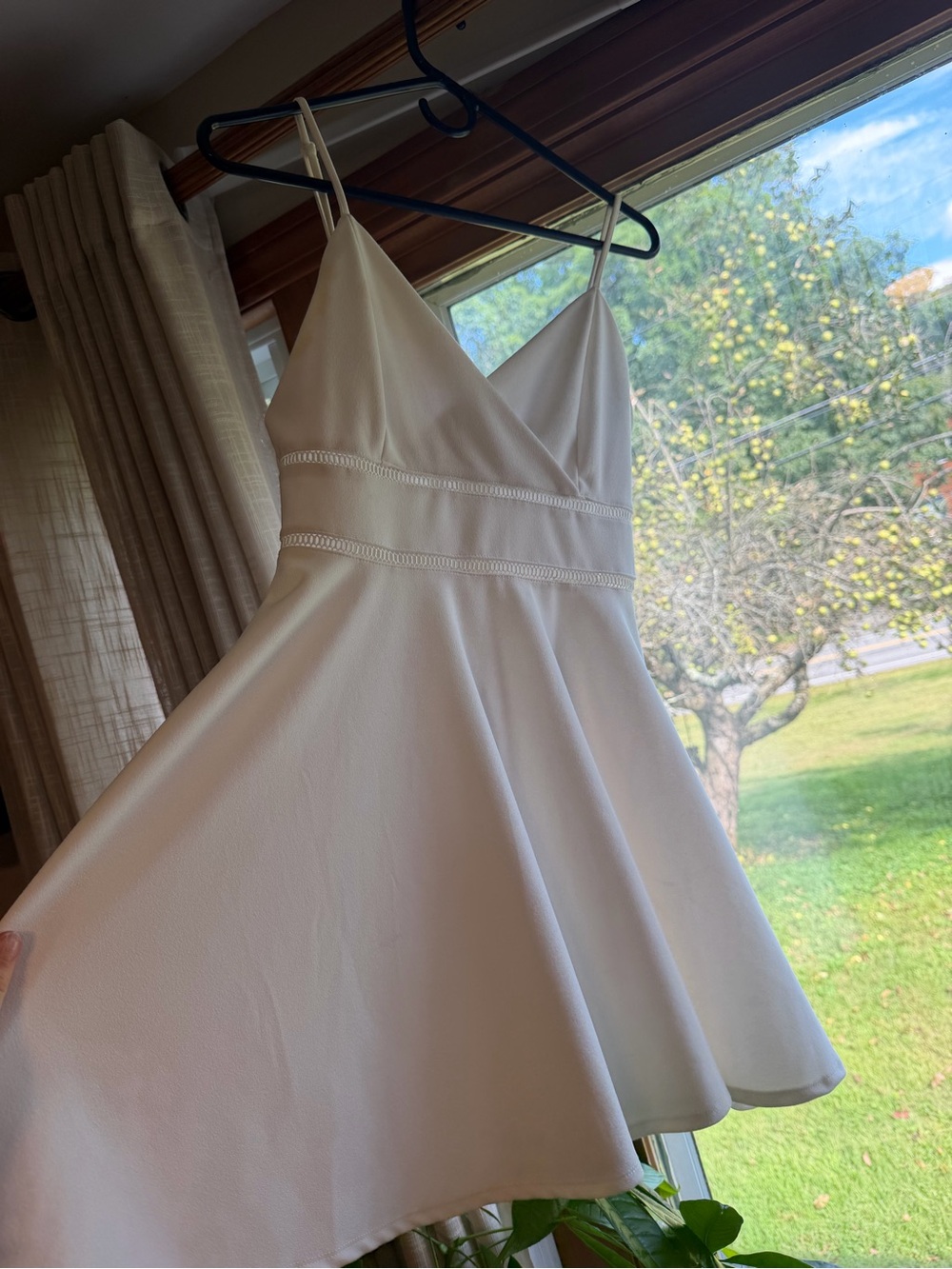 Trixxi Cream Spaghetti Strap Fit-and-Flare Mini Dress